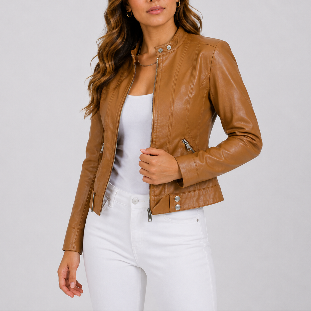 Women's Slim Fit Zip Front Biker Jacket for Everyday Wear