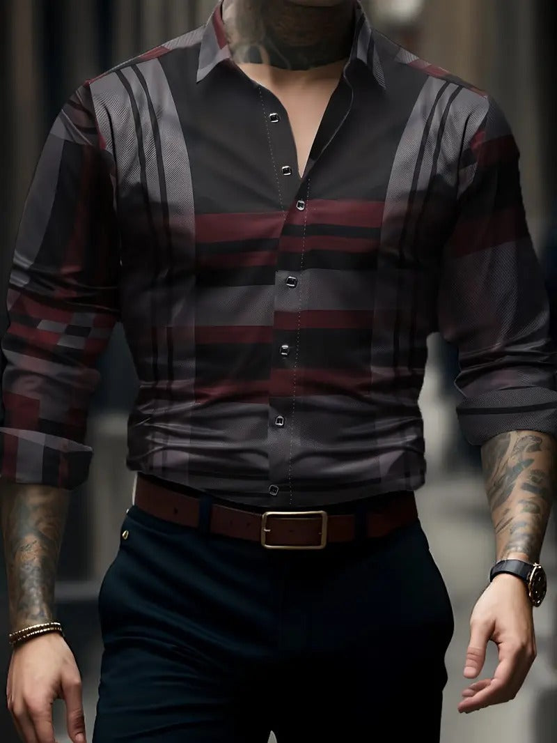 Men's Classic Plaid Button Shirt for Autumn Wear