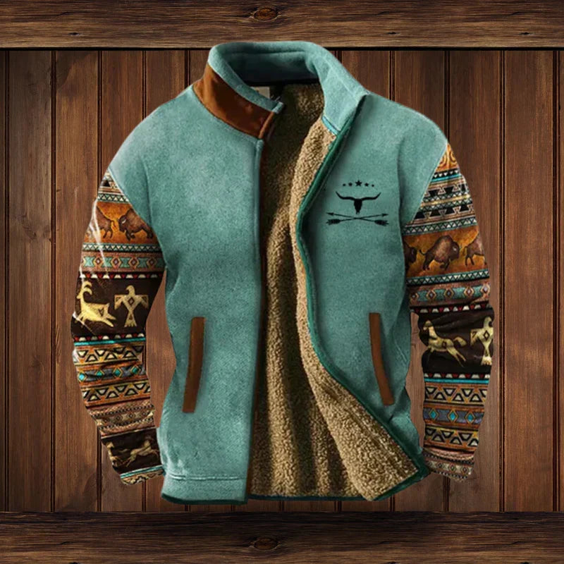Men's Patterned Fleece Jacket for Autumn Winter Wear