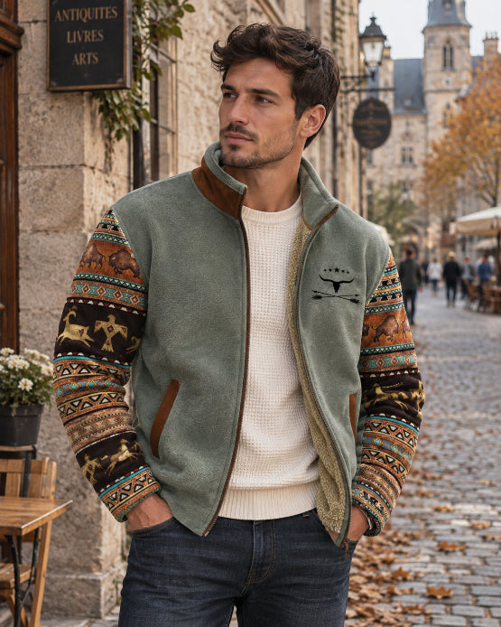 Men's Patterned Zip Jacket for Autumn Winter Wear