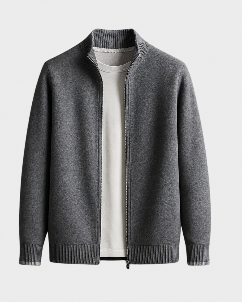 Men's Zip Front Knit Jacket With Ribbed Trim