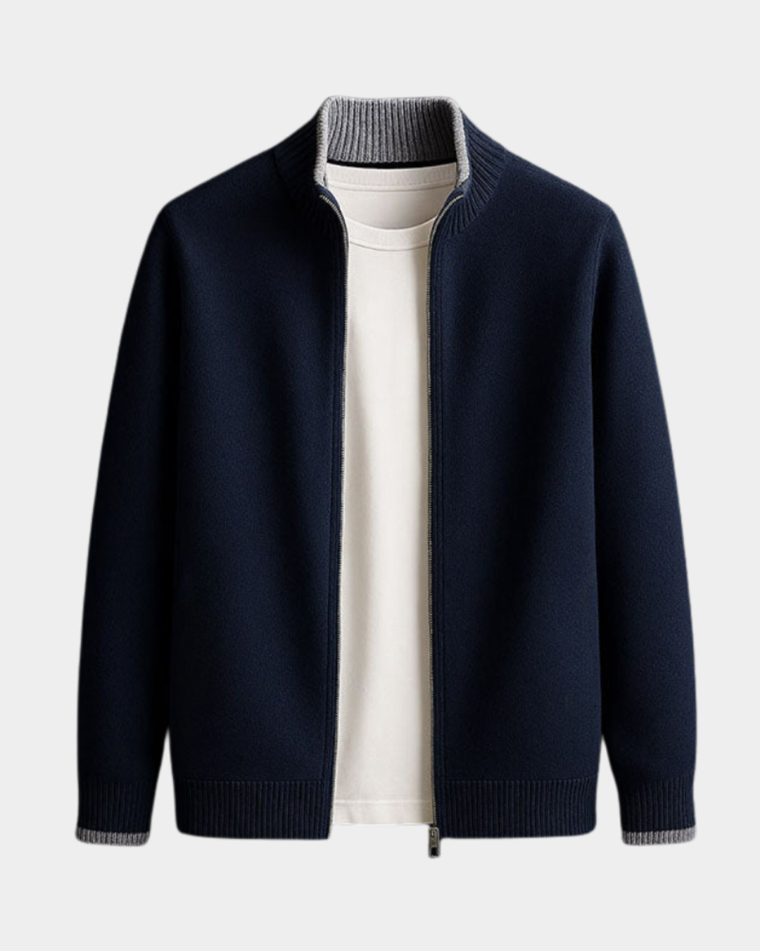 Men's Zip Front Knit Jacket With Ribbed Trim