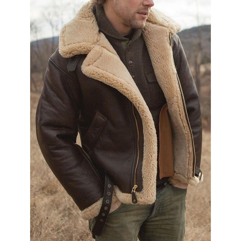 Men's Aviator Jacket with Teddy Collar for Autumn Winter