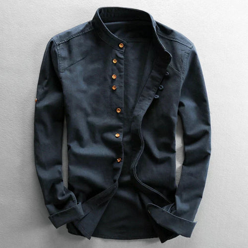 Men's band-collar shirt in blue