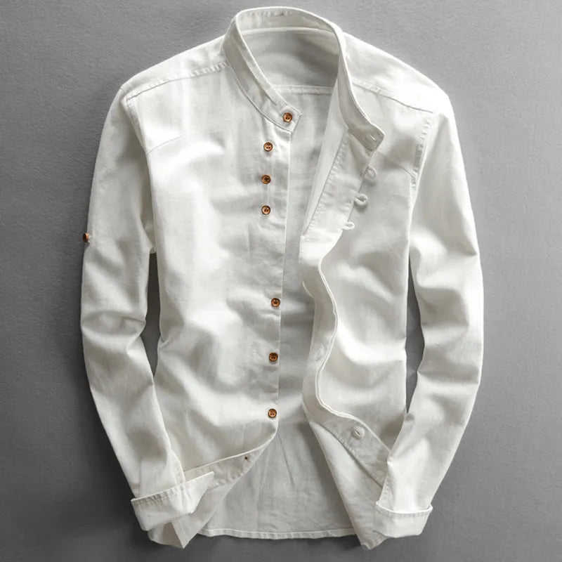 Men's band-collar shirt in white