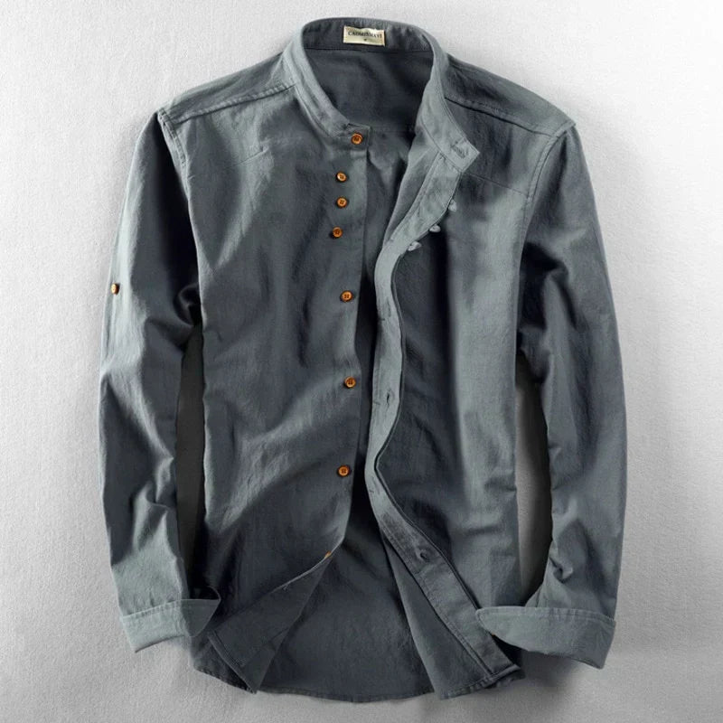 Men's band-collar shirt in dark grey