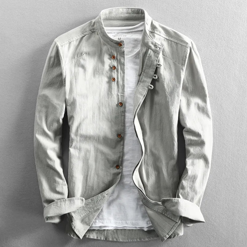 Men's band-collar shirt in light grey