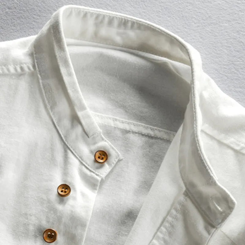 Close-up of the white shirt's band collar
