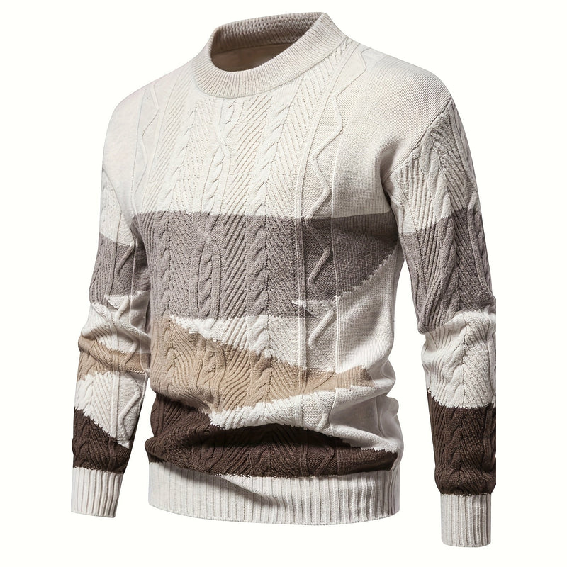 Man wearing the beige cable knit sweater