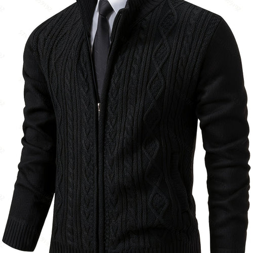 Men's black cable knit cardigan – front view