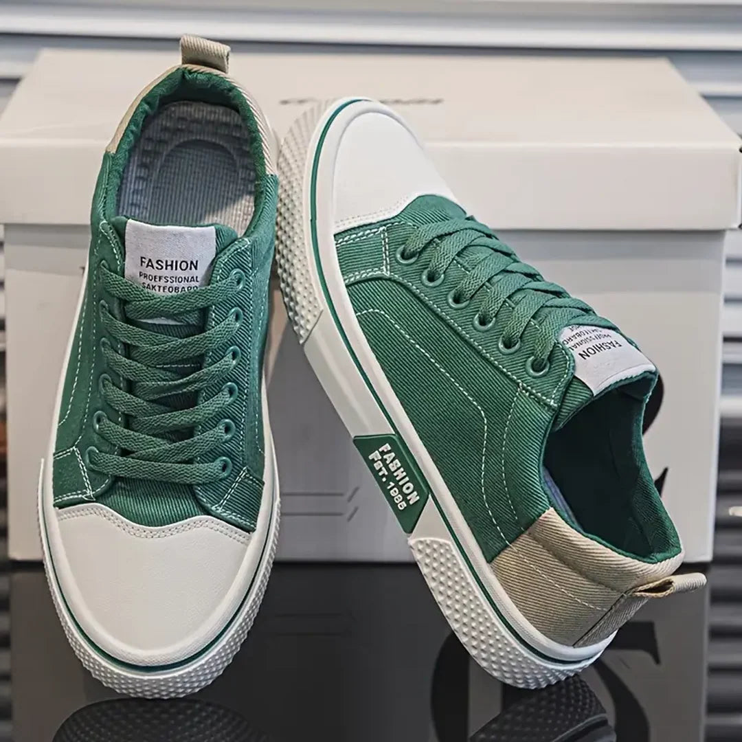 Men's green canvas sneakers with laces