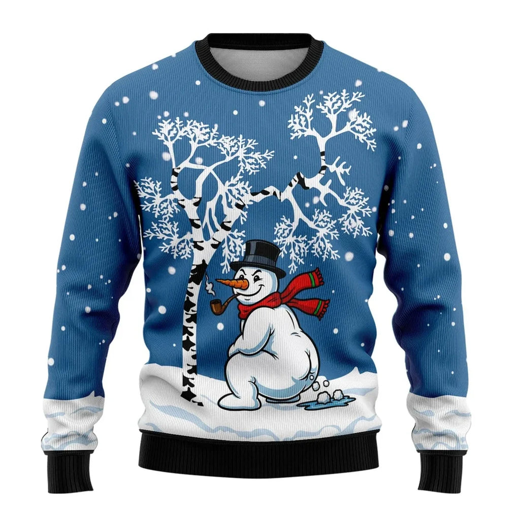 Men's blue Christmas sweater with snowman print