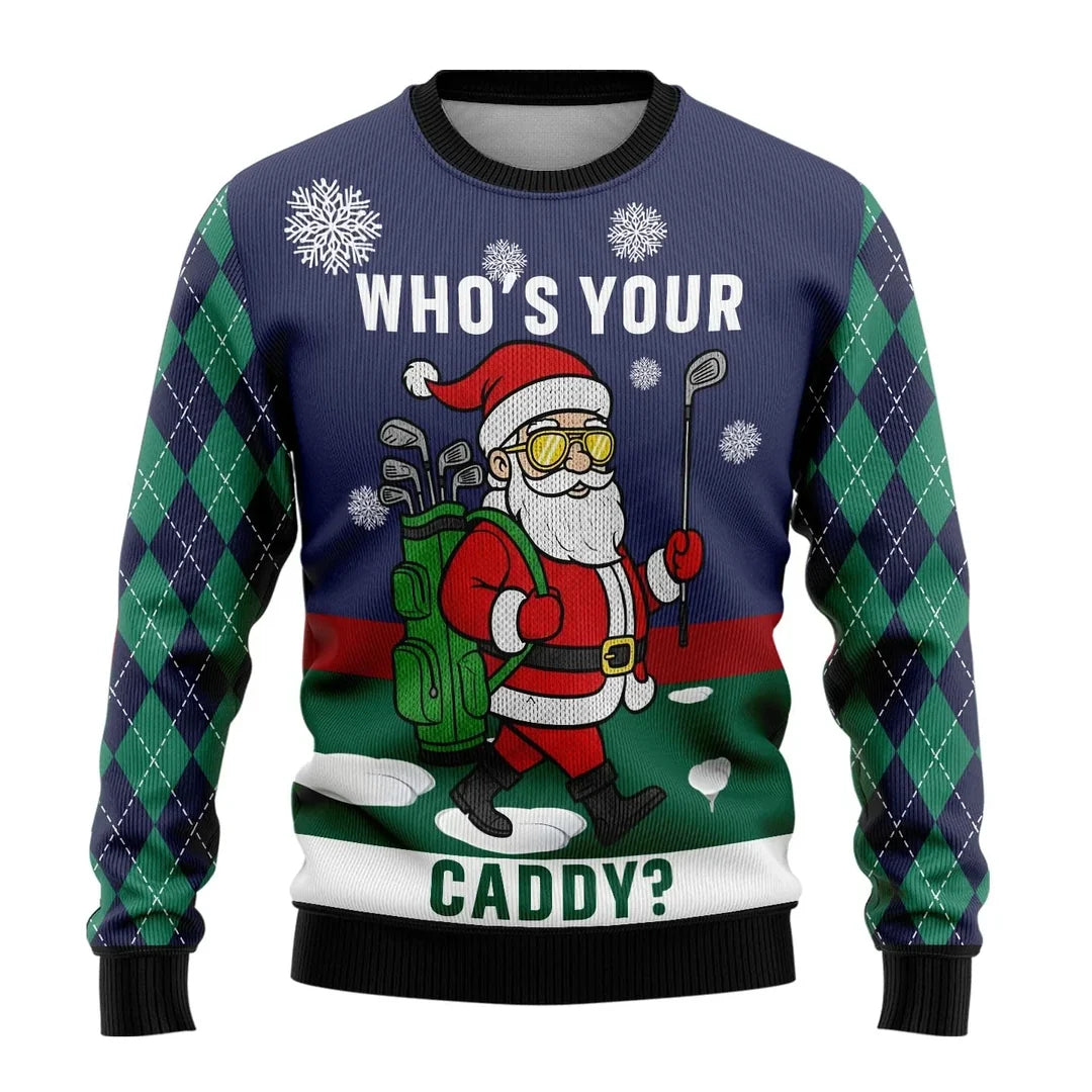 Men's Christmas sweater with Santa and argyle pattern