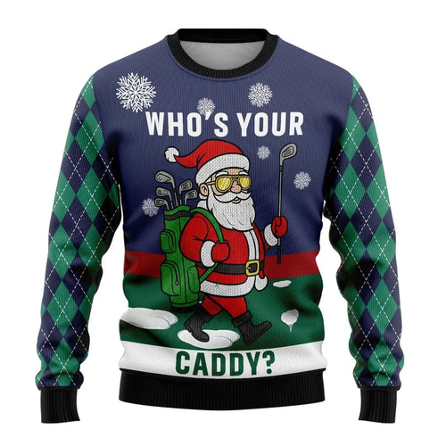 Men's Christmas sweater with Santa and argyle pattern