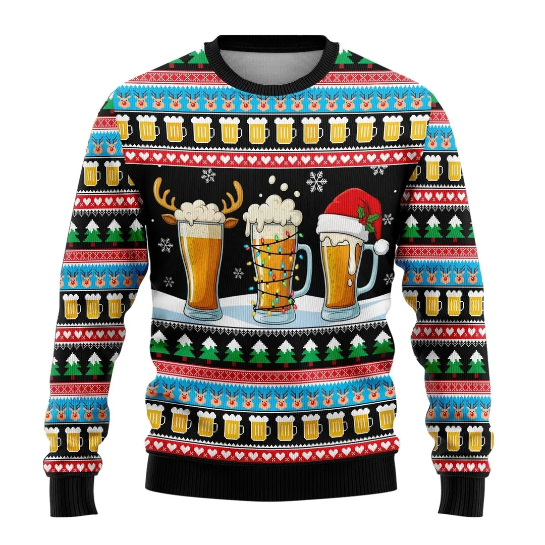Men's multicolour Christmas sweater with beer print