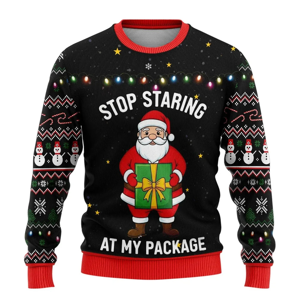 Men's black Christmas sweater with Santa print