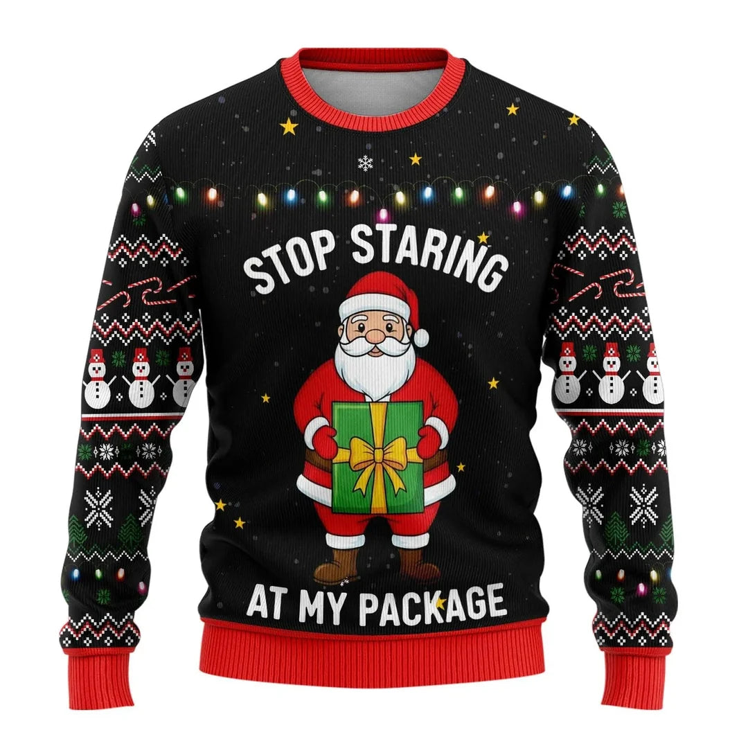 Men's black Christmas sweater with Santa print