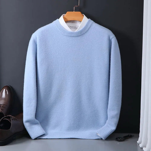 Men's classic crew neck knit sweater in light blue