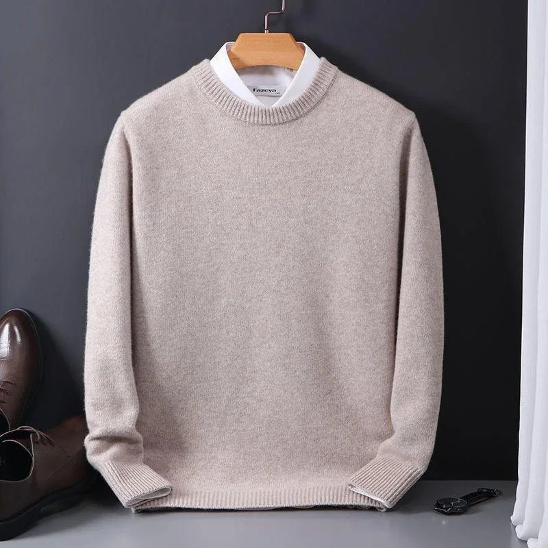 Men's classic crew neck knit sweater in khaki