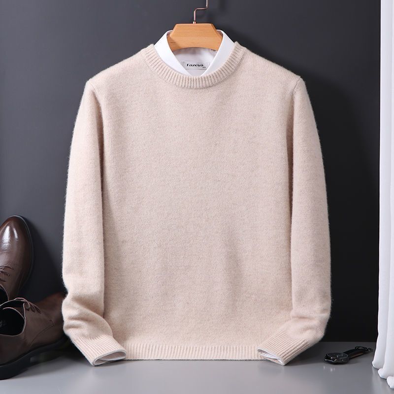 Men's classic crew neck knit sweater in apricot