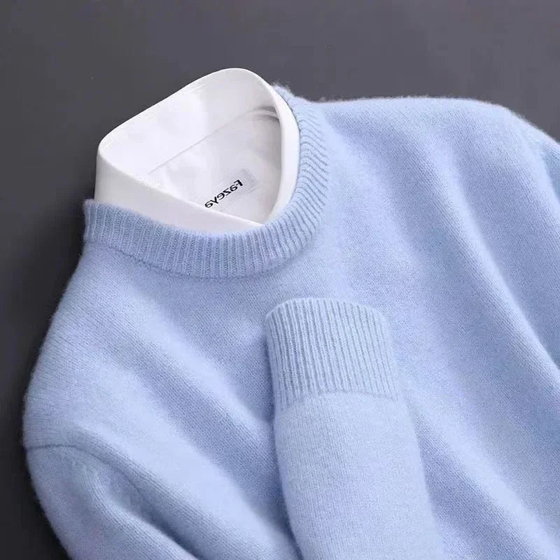 Close-up of the light blue knit