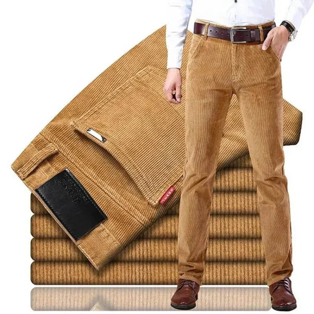 Men's khaki corduroy straight leg trousers
