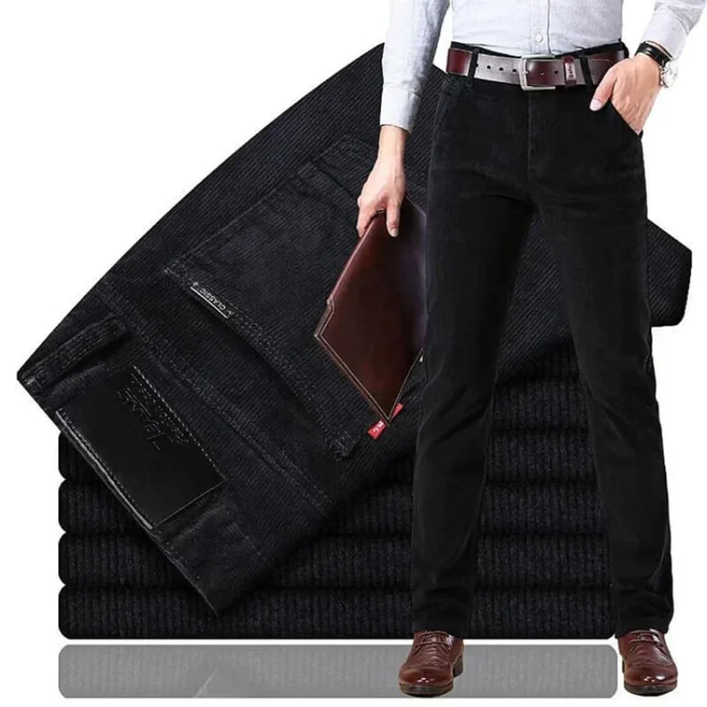 Men's black corduroy straight leg trousers