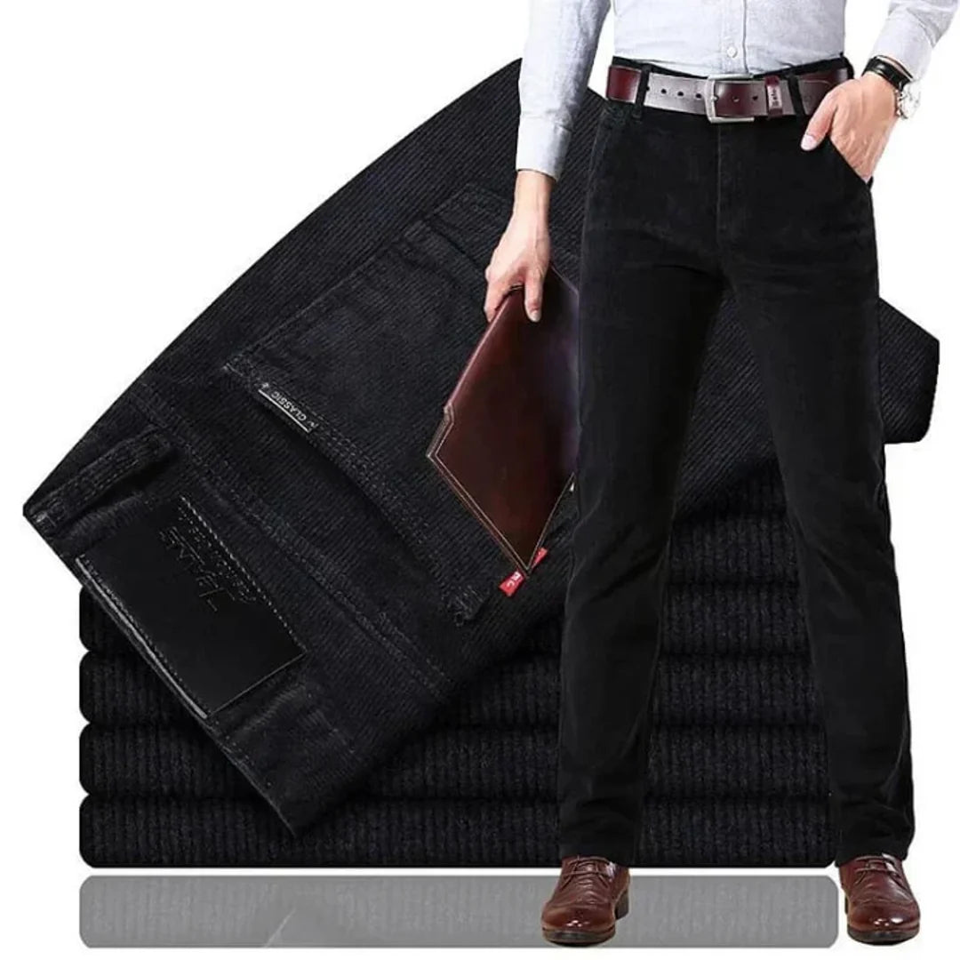 Men's black corduroy straight leg trousers
