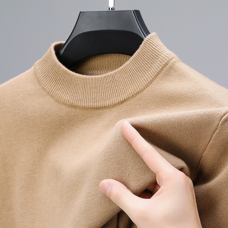 Men's crew neck sweater with ribbed collar in camel