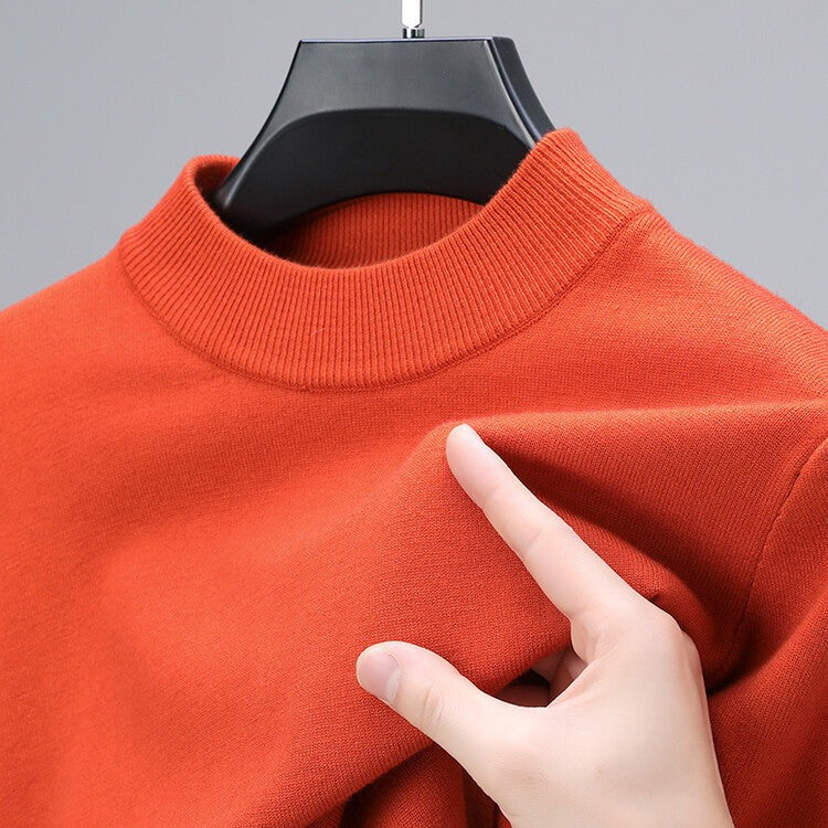 Men's crew neck sweater with ribbed collar in orange