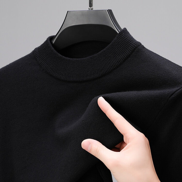Men's crew neck sweater with ribbed collar in black