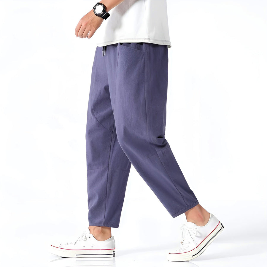 Men's Cropped Relaxed Trousers with Drawstring Waist for Warm Days