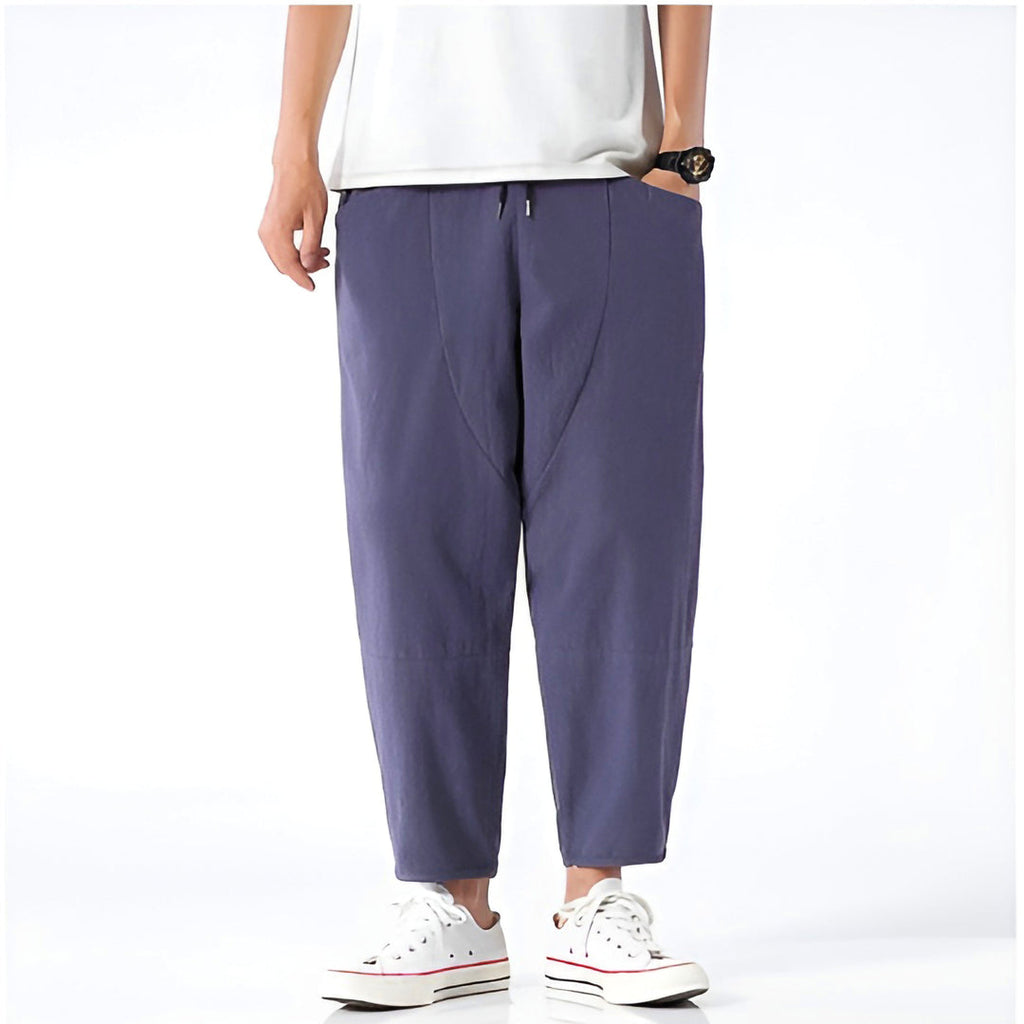 Men's indigo cropped trousers – front view