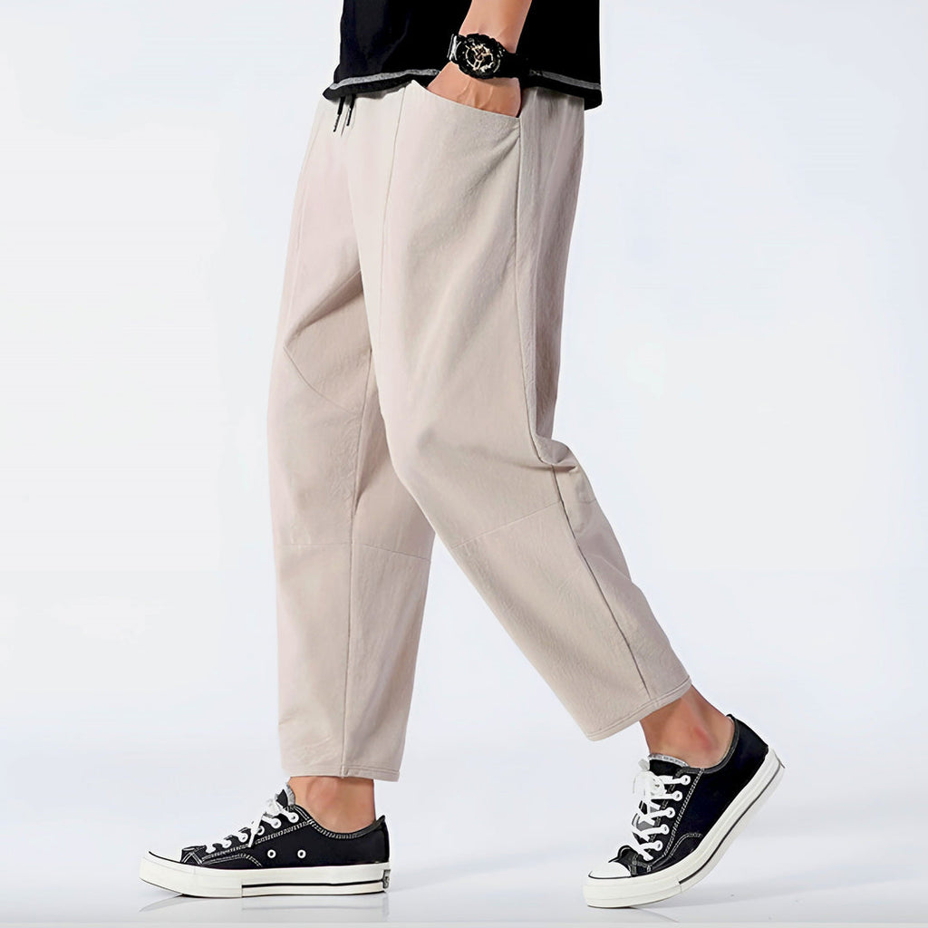 Men's rose beige cropped trousers – side view