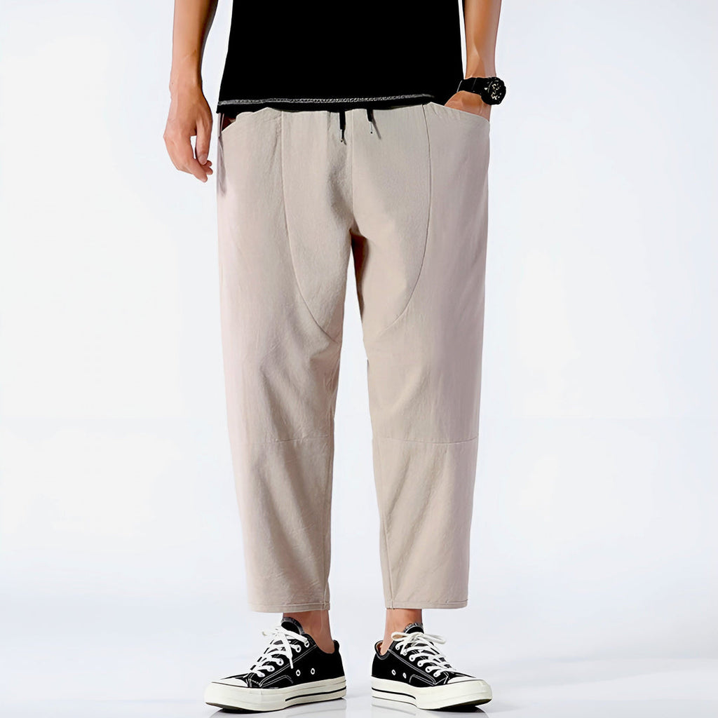 Men's rose beige drawstring trousers – front view