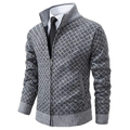 Men's grey diamond knit zip-up cardigan