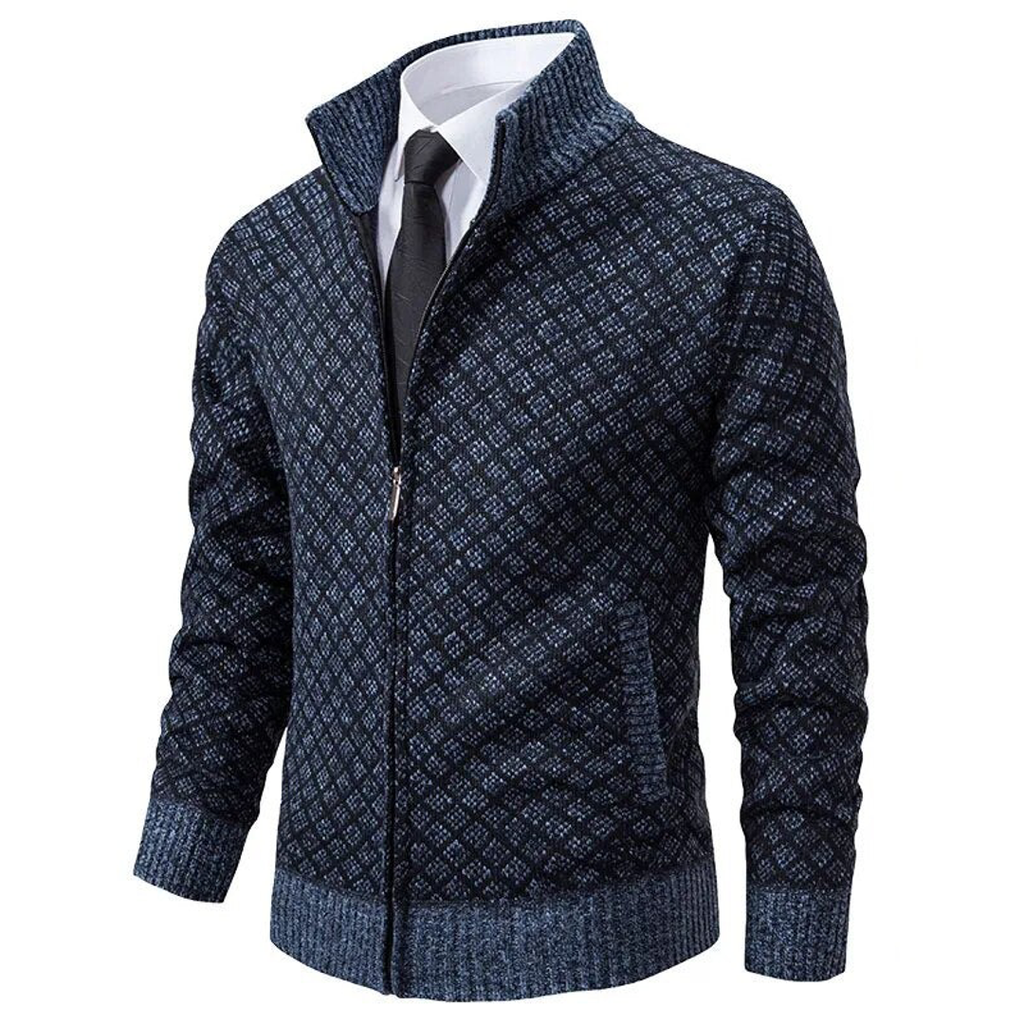 Men's navy diamond knit cardigan
