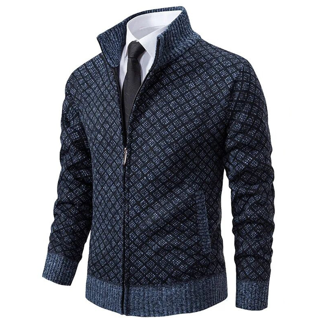 Men's navy diamond knit cardigan