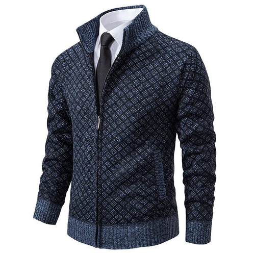 Men's navy diamond knit cardigan