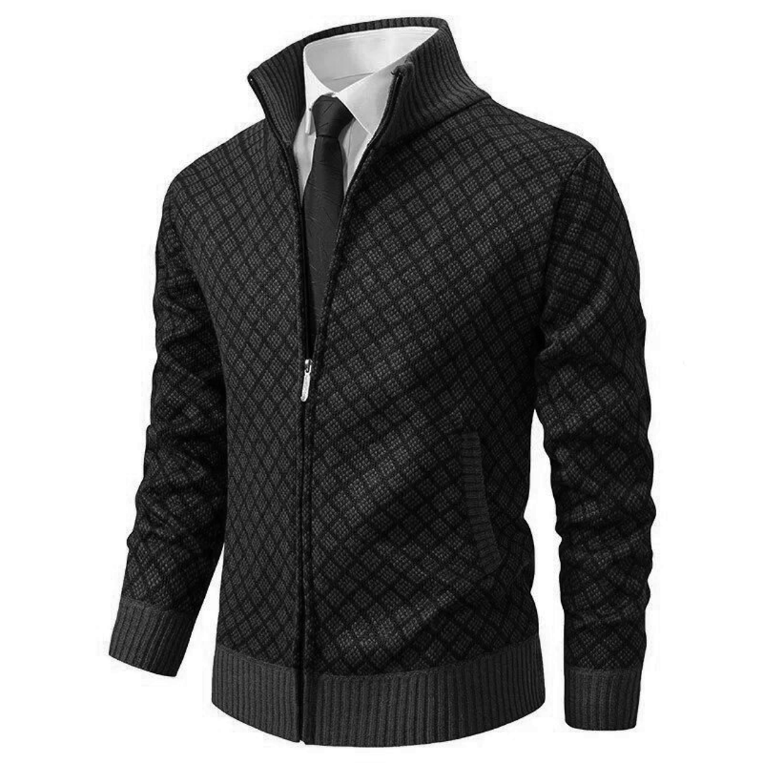 Men's black diamond knit cardigan