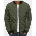 Men's army green diamond-quilted bomber jacket