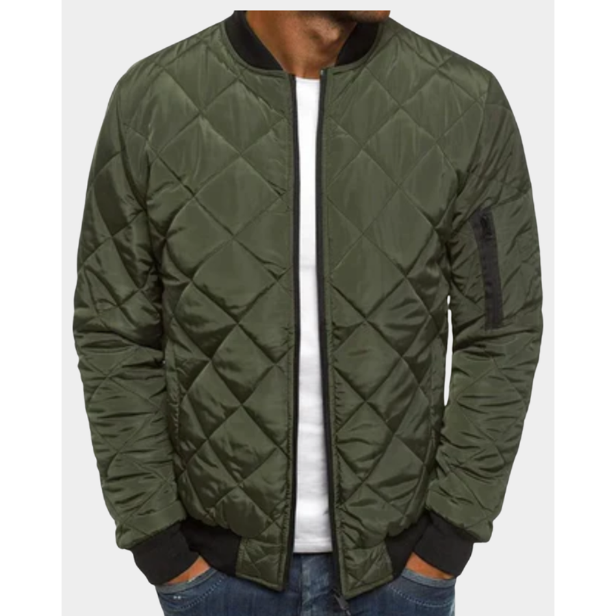 Men's Diamond-Quilted Bomber Jacket with Sleeve Pocket for Autumn Days