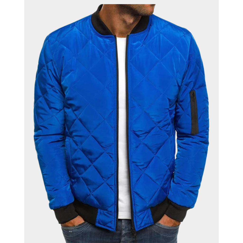 Men's blue diamond-quilted bomber jacket