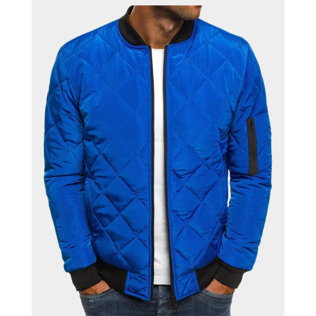 Men's blue diamond-quilted bomber jacket