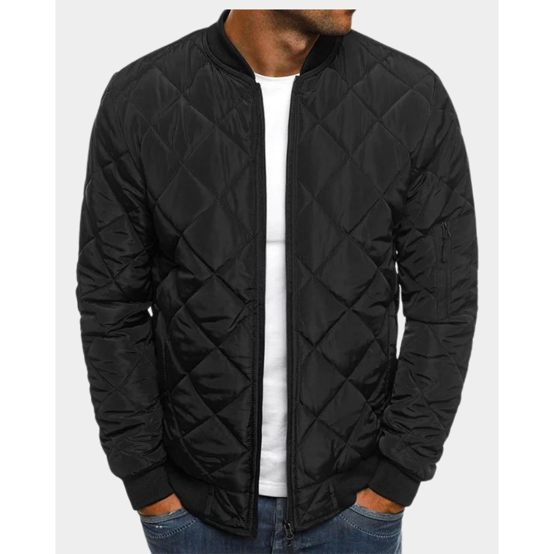 Men's black quilted bomber jacket