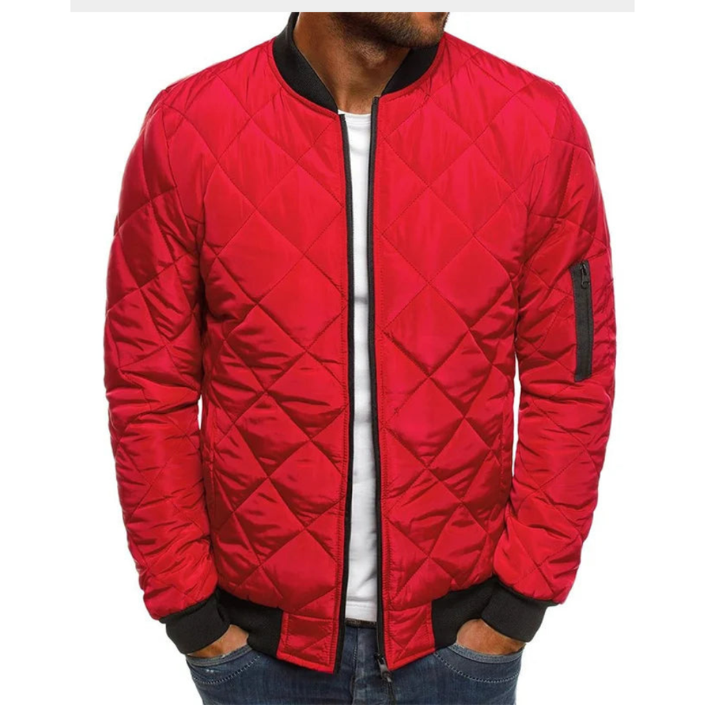 Men's red diamond-quilted bomber jacket