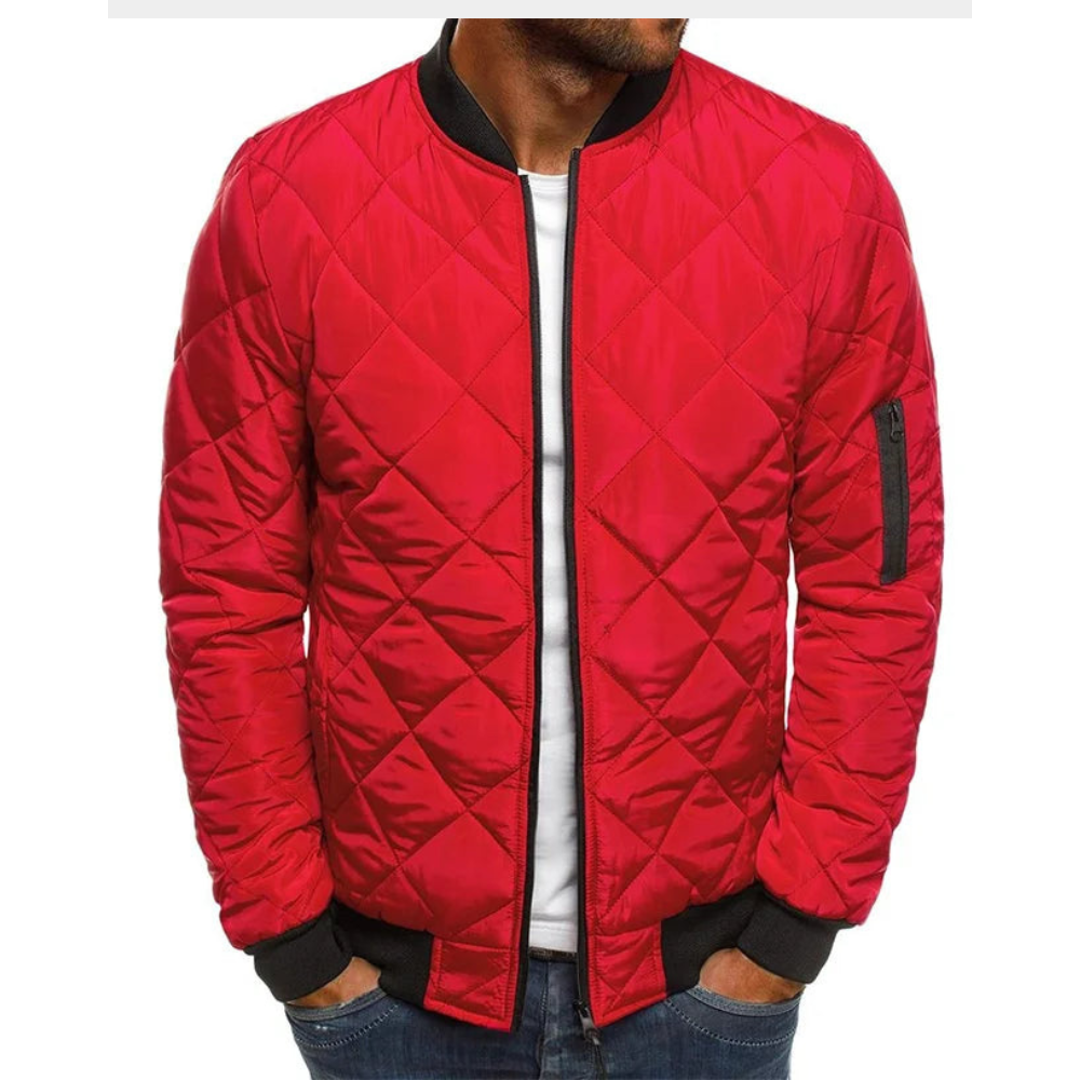 Men's red diamond-quilted bomber jacket