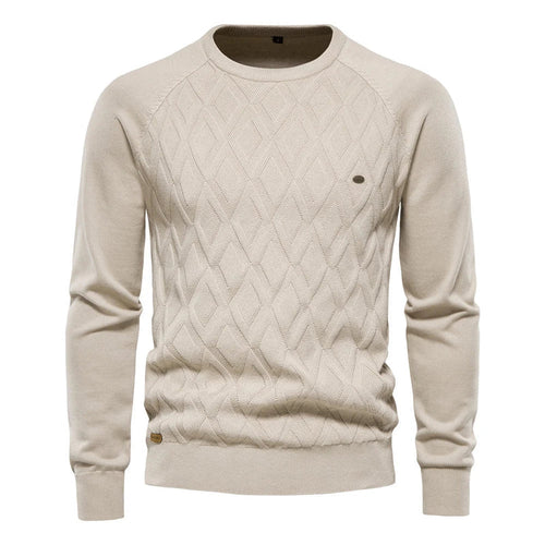 Men's diamond textured knit sweater in khaki