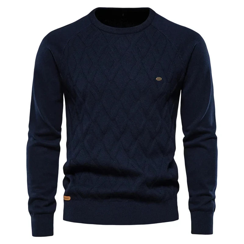 Men's diamond textured knit sweater in navy blue