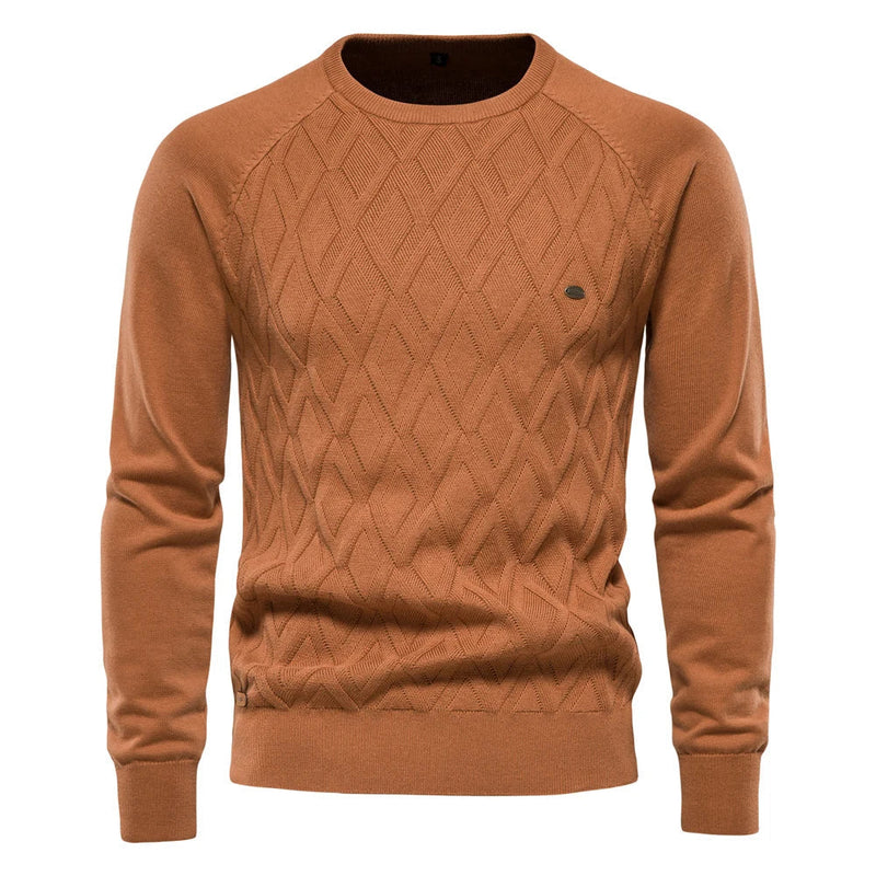 Men's diamond textured knit sweater in brown